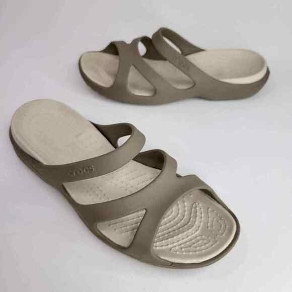 Crocs Patricia Wedge Slide Sandal Womens Size 10 Beige Brown Tan - Picture 1 of 8